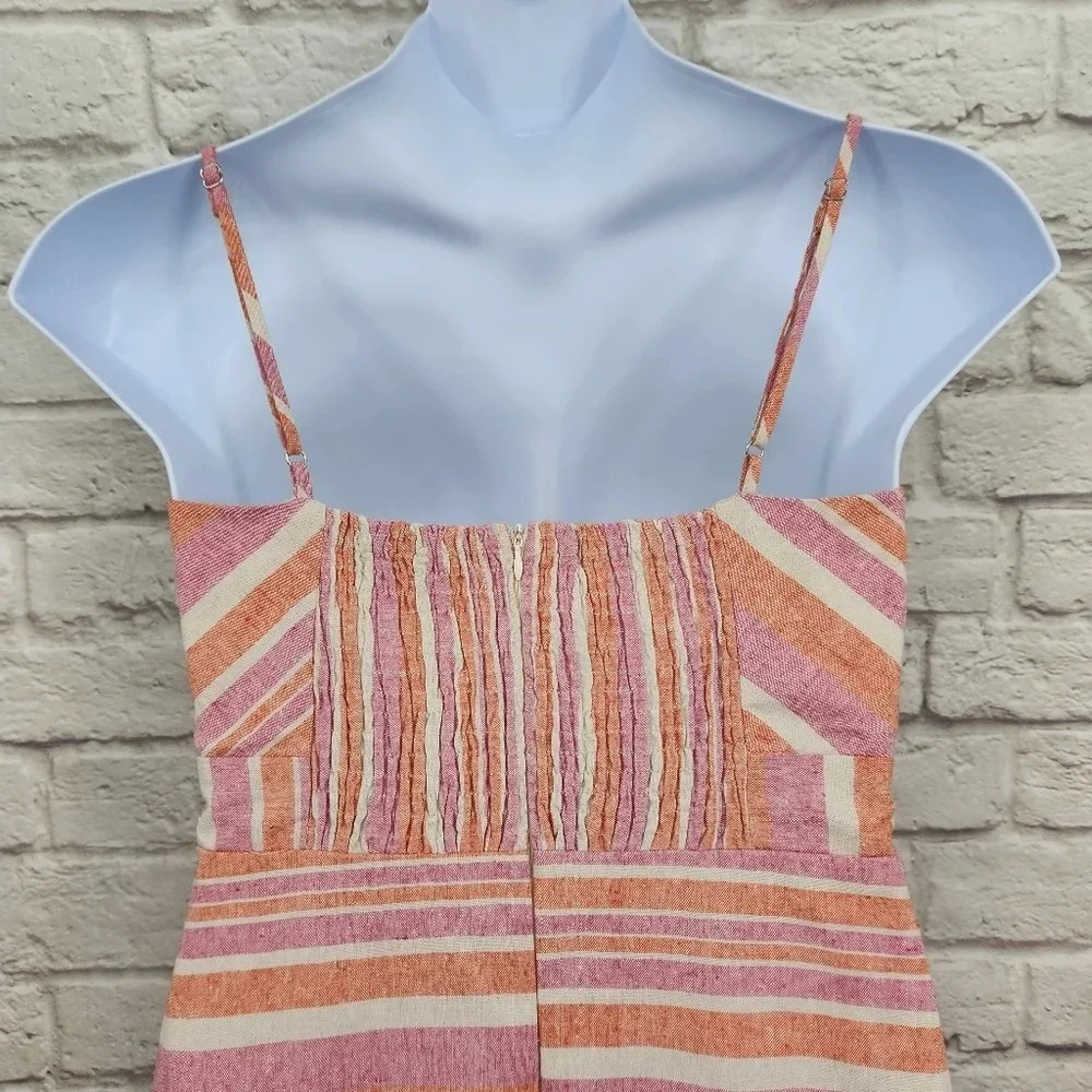 HYFVE Pink Stripe sweetheart neck spaghetti strap linen blend dress Size large - Picture 6 of 15